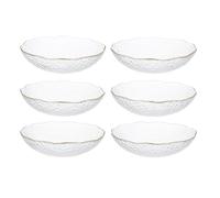 Hammered Glass Bowl with Gold Rim - Medium 8" (20cm) Clear Crystal Serving Bowl for Salad, Fruit, Snacks & Desserts - Textured Ice-Pattern Transparent Bowl for Dining, Kitchen & Table Decoration