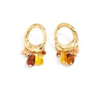 Hammered Gold Dangle Drop Earrings,Amber Beaded Boho,for Women Party Gifts