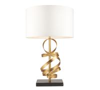 Hammered Gold Leaf Ribbon Table Lamp Light & Ivory Shade - Black Marble Base