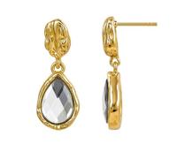 Hammered Irregular Frame Teardrop Crystal Drop Stud Earrings for Women, Dainty Gold Tone Textured Dangling Earrings with Large Faceted Clear Stone, Minimalist Chic Statement Earrings for Daily, Date,