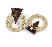 Hammered Round Geometric Clip-On Earrings In Gold/Dark Brown Tone/35mm L