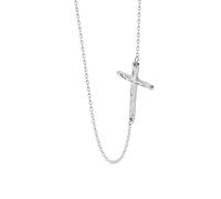 Hammered Sideways Cross Pendant Necklace for Women Girls 925 Sterling Silver Dainty White Gold Plated Faith Choker Charm Link Chain Adjustable Fashion Jewelry Gift Box 17 inches