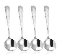 Hammered Spoons Set, 4 Pcs Soup Spoons Stainless Steel Teaspoons Fine Dessert Spoon with Round Edge Table Dinner Spoon, Mirror Polished, Elegant Design, Dishwasher Safe (6.4 Inches)