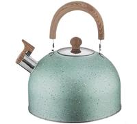 Hammered Stainless Steel Whistling Kettle with Wood Handle, 201 Rust Resistant Flat Bottom for Induction Gas Stove, Large Capacity Tea Coffee Boiler for Home Kitchen Camping,(Green)