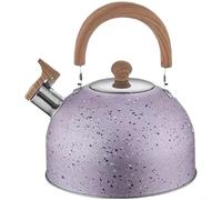 Hammered Stainless Steel Whistling Kettle with Wood Handle, 201 Rust Resistant Flat Bottom for Induction Gas Stove, Large Capacity Tea Coffee Boiler for Home Kitchen Camping,(Purple)