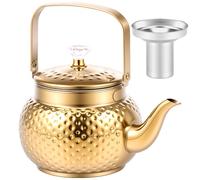 Hammered Tea Pot, Stainless Steel Teapot Loose Leaf Kettle with Strainer and Handle, Handicraft Gold Stovetop Coffee Tea Kettle for Outdoor Travel Supply, Gifts(2L)