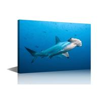 Hammerhead Shark Canvas Wall Art Painting Shark in Blue Sea Wall Decor for Living Room Pictures Print on Canvas Ocean Animals Framed Modern Artwork for Home Wall Bedroom Decorations, 18x12in