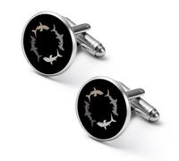 Hammerhead Shark Chase Round Cufflinks for Men Classic Cuff Links Jewellery for Wedding Business Party