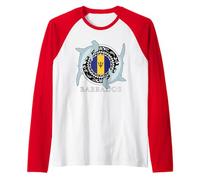 Hammerhead Shark Diving Flag of Barbados Raglan Baseball Tee