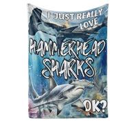 Hammerhead Shark Gifts, Gifts for Hammerhead Sharks Lovers on Birthday and Chirstmas, Flannel Plush Throw Blanket, 50"x 65" - I just Really Like Hammerhead Shark ok