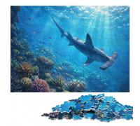 Hammerhead Shark in Clear Blue Water Jigsaw Puzzle for Adults, 500 Pieces | Puzzle for Adults: thoughtful year-end gift, home hobby for puzzle fans.