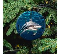 Hammerhead Shark Scans The Ocean Ceramic Christmas Ornament - 1 Pcs Xmas Tree Porcelain Hanging Ornaments, Round Farmhouse Pendant for Xmas Tree, Holiday Party Decorations & Festive Gift 2.8 Inch