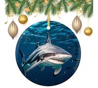 Hammerhead Shark Scans The Ocean Ceramic Christmas Ornaments with Gold String - Round Double Sided Porcelain Tree Decorations for Fireplace, Mantel, Wreath Holiday Party Decor (2.8 Inch)