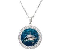 Hammerhead Shark Scans The Ocean Diamond Necklace for Women Girlfriend Mom 20" Cable Chain Round Pendant Necklace Memorial Couple Friendship Jewelry Birthday Anniversary Wedding Keepsake Romantic Gift