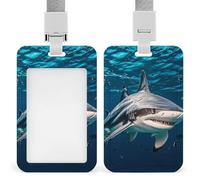 Hammerhead Shark Scans The Ocean ID Badge Holder with Lanyard Vertical Badge Reel Clip Durable Clear Window Name Tag ABS Plastic Push-Pull Design ID Card Holder for Office, Nurses, Employees