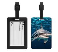 Hammerhead Shark Scans The Ocean Luggage Tags for Suitcases with Address Card - Personalized Travel ID Bag Tags, Reinforced Durable Loop, Cute Unique TPU Name Identifier for Quick Spot