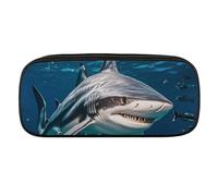 Hammerhead Shark Scans The Ocean Pencil Case Waterproof Leather Pencil Pouch Multi-purpose Aesthetic Makeup Bag Cute Pen Bag Large Cosmetic Bag for Office Stationery, Travel