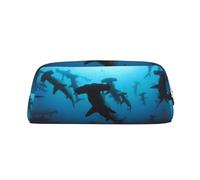 Hammerhead Sharks Leather Zipper Three-Dimensional Pencil Case, Simple and Elegant, Fashionable and Practical