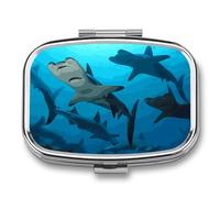 Hammerhead Sharks Pill Box 2 Compartment Portable Travel Pill Case with Mirror Square Metal Medicines Storage Container Pocket Medicine Box to Hold Vitamins Fish Oil