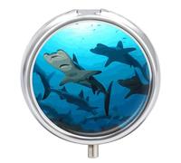 Hammerhead Sharks Pill Box Case 3 Compartment Travel Medicine Pill Organizer 3x A Day Portable Vitamin Organizer with Mirror Small Pillbox for Purse & Pocket Cute Daily Medicine Container Metal Vitami
