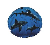 (Hammerhead Sharks) Print Double Layer Waterproof Shower Cap for Long Hair - Reusable Bath Hair Protection with Elastic Band for Women Travel.