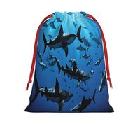 Hammerhead Sharks -Print Drawstring Gifts Bags L Size - Soft Flannel Fabric Reusable For Wedding Party Favors Gifts Packaging