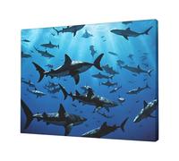 Hammerhead Sharks -Print Frameless Canvas Print 12x16 Inch, Modern Wall Art for Home Office & Bedroom Decor, Ready to Hang Abstract Artwork.