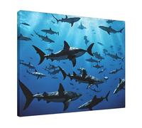 Hammerhead Sharks -Print Modern Frameless Wall Art 16x20 Inches, Abstract Prints for Living Room Bedroom, Home Decor Gift, Ready to Hang Canvas.