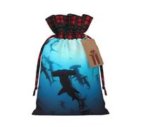 Hammerhead Sharks Print Plaid Burlap Bag With Drawstring Christmas Burlap Pouches For Birthday Party Favors Gift