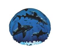 Hammerhead Sharks Print Premium Double Layer Shower Cap For Women With Reusable Shower Cap For Hair - Waterproof Plastic Cap - Shower Caps For Long, Short And Curly Hairs