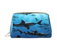 (Hammerhead Sharks) Print Pu Leather Makeup Bag with Zipper Pocket Compact Organizer for Travel/Purse