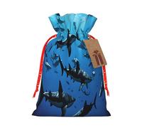 Hammerhead Sharks -Print Reusable Burlap Pouches Drawstring Bags, Rustic Wedding Christmas Party Favors Bulk Packaging.