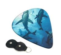 Hammerhead Sharks Printed Guitar Picks, 6 Pack with Leather Keychain Pick Holder - 0.46mm, 0.71mm, 0.96mm Assorted Thickness for Acoustic Ukulele, Electric Guitar, Acoustic Guitar, Bass