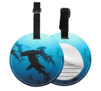 Hammerhead Sharks Printed,Luggage Tags Pu Leather Name Tag Travel Suitcase Identifier ID Tags Durable Baggage Label 2 pcs