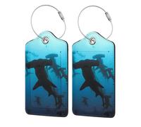 Hammerhead Sharks Printed,Luggage Tags Pu Leather Name Tag Travel Suitcase Identifier ID Tags Durable Luggage Label 2 pcs