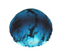 Hammerhead Sharks Printed Reusable Shower Hats, Double Layer Headgear For Spa And Salon, Large Hair Wrap