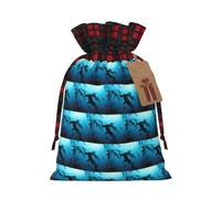 Hammerhead Sharks Printing Color Matching Plaid Drawstring Christmas Bag With Kraft Tag 4.7x6.9 In For Halloween