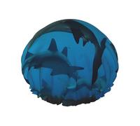 Hammerhead Sharks Shower Cap for Women Double Layers Thick Hair Caps Reusable Waterproof Bath Caps with Elastic Band Hair Hat Washable Shower Hat for Men Women Spa Salon