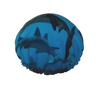 Hammerhead Sharks Shower Cap for Women Reusable Waterproof Shower Bonnet Washable Elastic Band Bath Hair Hat Double Layered Bath Cap Extra Large for Long Hair