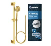 HammerHead Showers® ALL METAL 27.5 Inch Shower Slide Bar Set and Handheld Shower Head with Hose - BRUSHED GOLD - 1.75 GPM Low Flow Spray Wand - Easily Adjust Height & Angle of Handshower