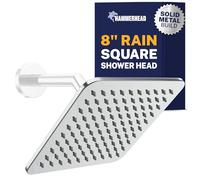 HammerHead Showers® All Metal Rain Shower Head Square 8 Inch Chrome Shower Head Rain Shower Head 2.5 GPM High Flow Optimized for Pressure Large Square Rain Shower Heads