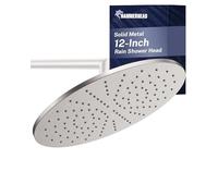 HammerHead Showers® Solid Metal 12 Inch Rainfall Shower Head, Large Rain Shower Head, 2.5 GPM High Flow Shower Head Optimized for Pressure, Wall-Mounted or Ceiling Rain Shower Head, Brushed Nickel