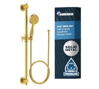 HammerHead Showers Solid Metal 27.5 Inch Shower Slide Bar with 3-Spray Handheld Shower Head with Long Hose and Holder, 2.5 GPM High Pressure Shower Head, Brushed Gold