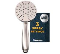 HammerHead Showers® Solid Metal 3-Spray Hand Held Shower Head, Brushed Nickel | Select from Wide, Massage, and Mist Sprays | 2.5 GPM High Flow Handheld Showerhead | Made from 304 Stainless Steel