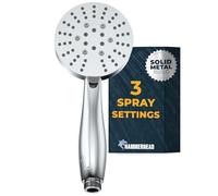 HammerHead Showers® Solid Metal 3-Spray Hand Held Shower Head, Chrome | Select from Wide, Massage, and Mist Sprays | 2.5 GPM High Flow Handheld Showerhead | Made from 304 Stainless Steel