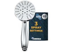 HammerHead Showers® Solid METAL 3-Spray Hand Held Shower Head, Chrome | Select from Wide, Massage, and Mist Sprays | 1.75 GPM Low Flow Handheld Showerhead | Made from 304 Stainless Steel