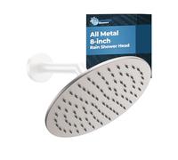 HammerHead Showers® Solid Metal 8 Inch Rainfall Shower Head - BRUSHED NICKEL - Shower Head Rainfall - 2.5 GPM High Flow Shower Head Optimized for Pressure - Large Round Rain Shower Heads