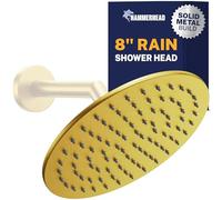 HammerHead Showers Solid Metal Round 8 Inch Rainfall Shower Head, High Flow Shower Head Optimized for Pressure, Brushed Gold, 2.5 GPM