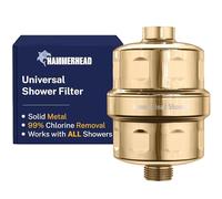 HammerHead Showers® Solid Metal Shower Head Filter - KDF 55 Shower Filter, High Pressure Universal Shower Filters to Remove Toxic Chemicals - Removes Chlorine and Heavy Metals - Polished Brass