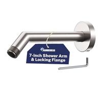 HammerHead® Solid Metal Shower Arm and Flange - 7.5 Inch 304 Stainless Steel Extension Pipe - Universal Shower Head Arm with Flange and Locking Screw, Brushed Nickel